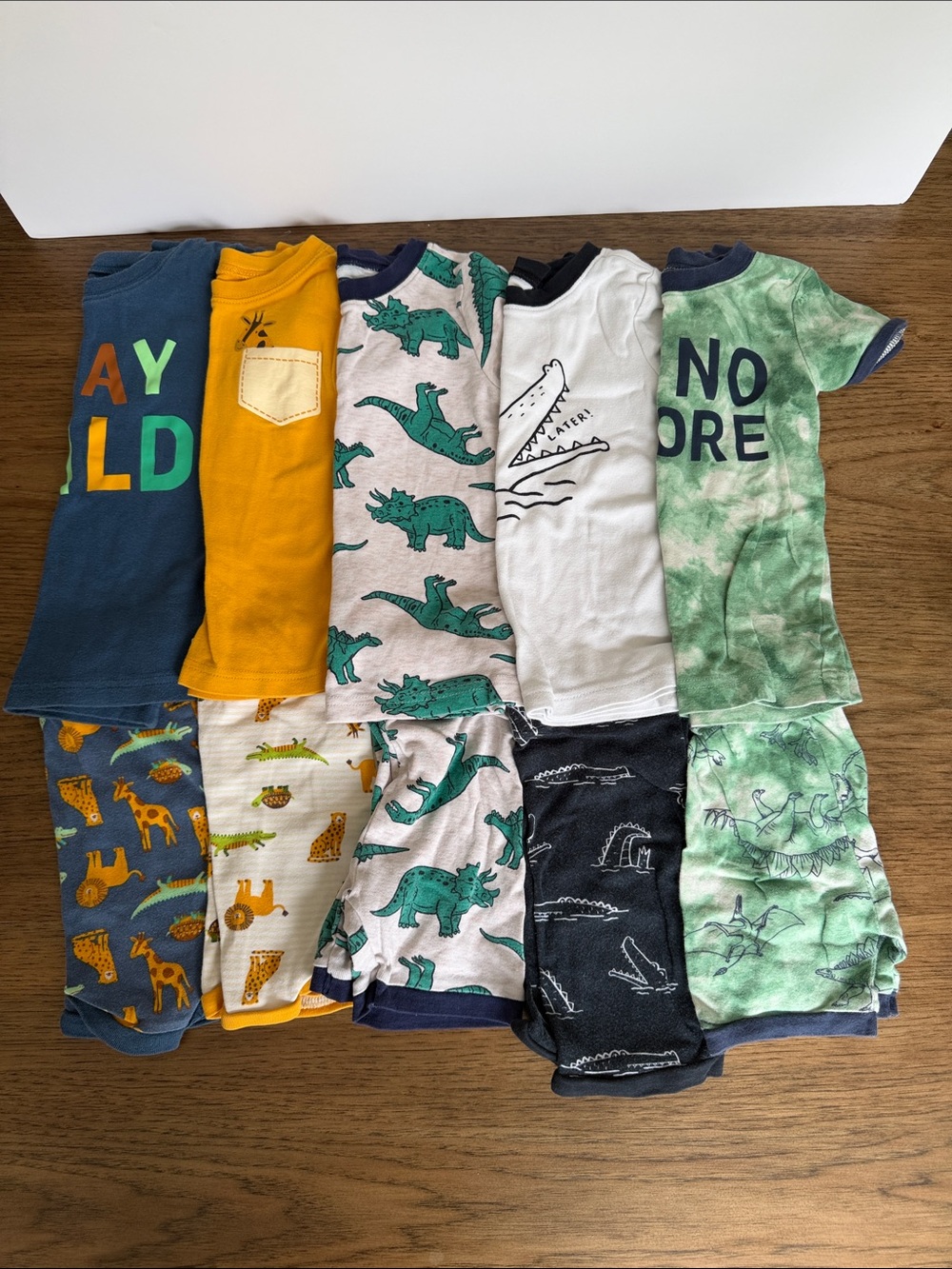 Old Navy Boys Multicolor Dino & Animal Pajama Set - Blue, Green, Yellow, White